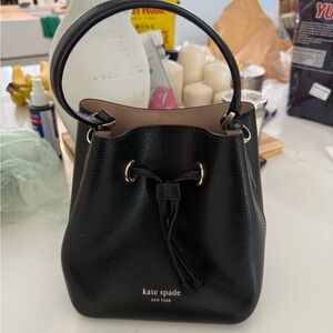 Kate Spade Black Leather Drawstring Bag